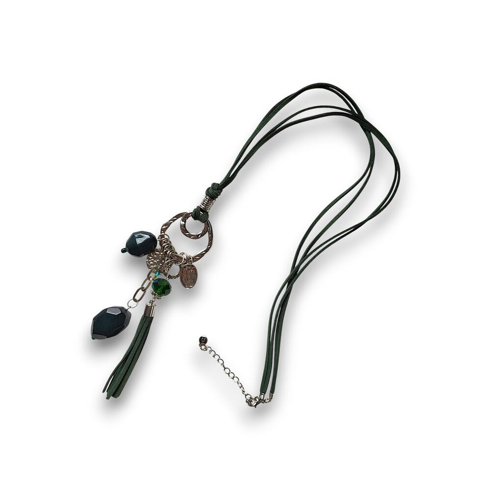 Cato Forest Green Charm & Tassel Necklace - Picture 6 of 9